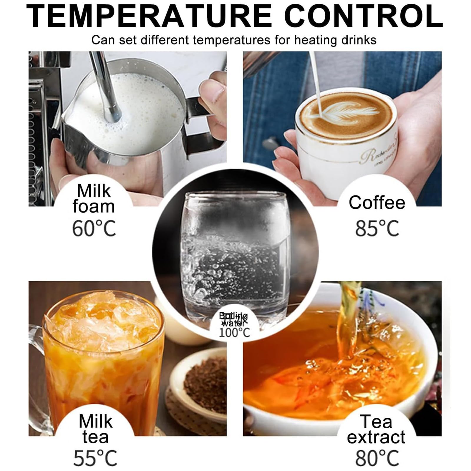 Espumador De Leche Comercial Multiusos, Máquina Automática para Espumar Agua Hirviendo con Pantalla LCD De Temperatura, Ideal para Cafeterías, Teterías Y Pastelerías, Color Plata.