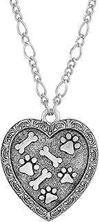 1928 Jewelry Antiqued Pewter Paw And Bones Heart Pendant Necklace For Women 28 Inch
