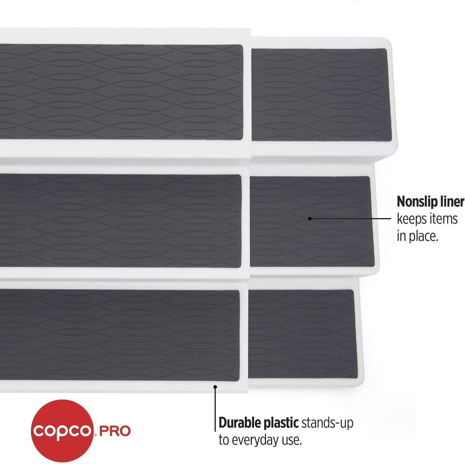 Copco Pro 2-Pack Expandable 3-Tier Cabinet Organizer - Adjustable Deep Shelf System for Spices, Pantry, Bathroom & Office, Expandable Storage Rack that Adjusts from 14.8" to 26.3"