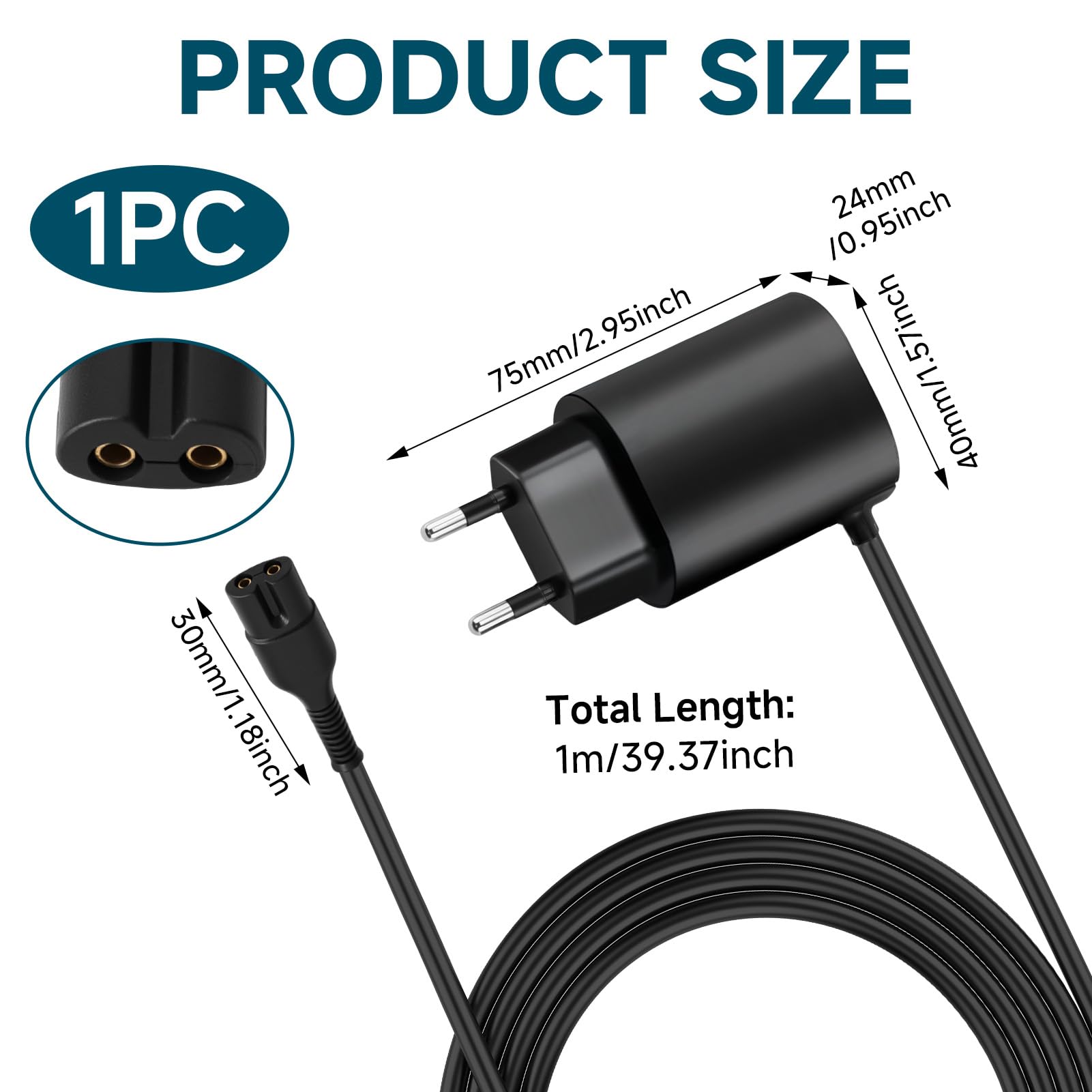 12V 0.4A Cargador Cable para Braun Series 7 6 9 9 Pro 5 4 3 2 1Cable Carga Maquinilla Adaptador Cargador Adaptador for Silk-épil 9 7 5 Maquina Afeitar Alimentación Cable Carga Charger Cortador Barba — view 2