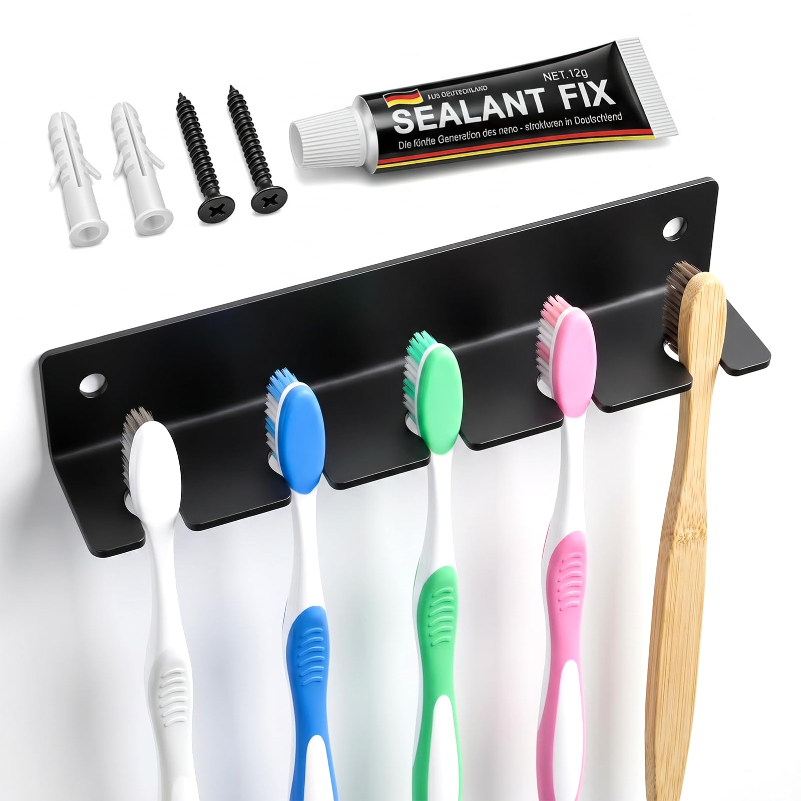 Toothbrush Holder Wall Mounted, Black Metal Electric Toothbrush Head Holder, No Drilling Self Adhesive Razor Holder for Shower, Bathroom Toothpaste Organizer Accessories