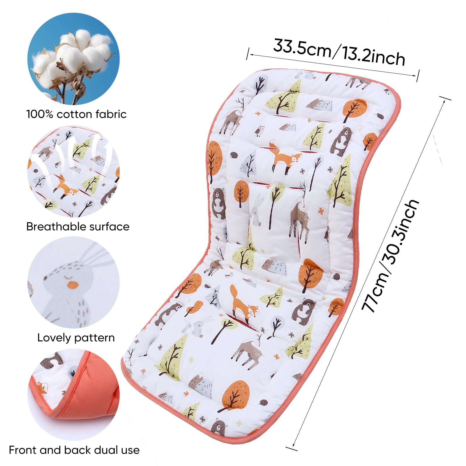 seat Liner for Pushchair Pushchair seat Liner, Universal pram Baby Pushchair Seat Liner 34 * 78cm, Fox - Image 4