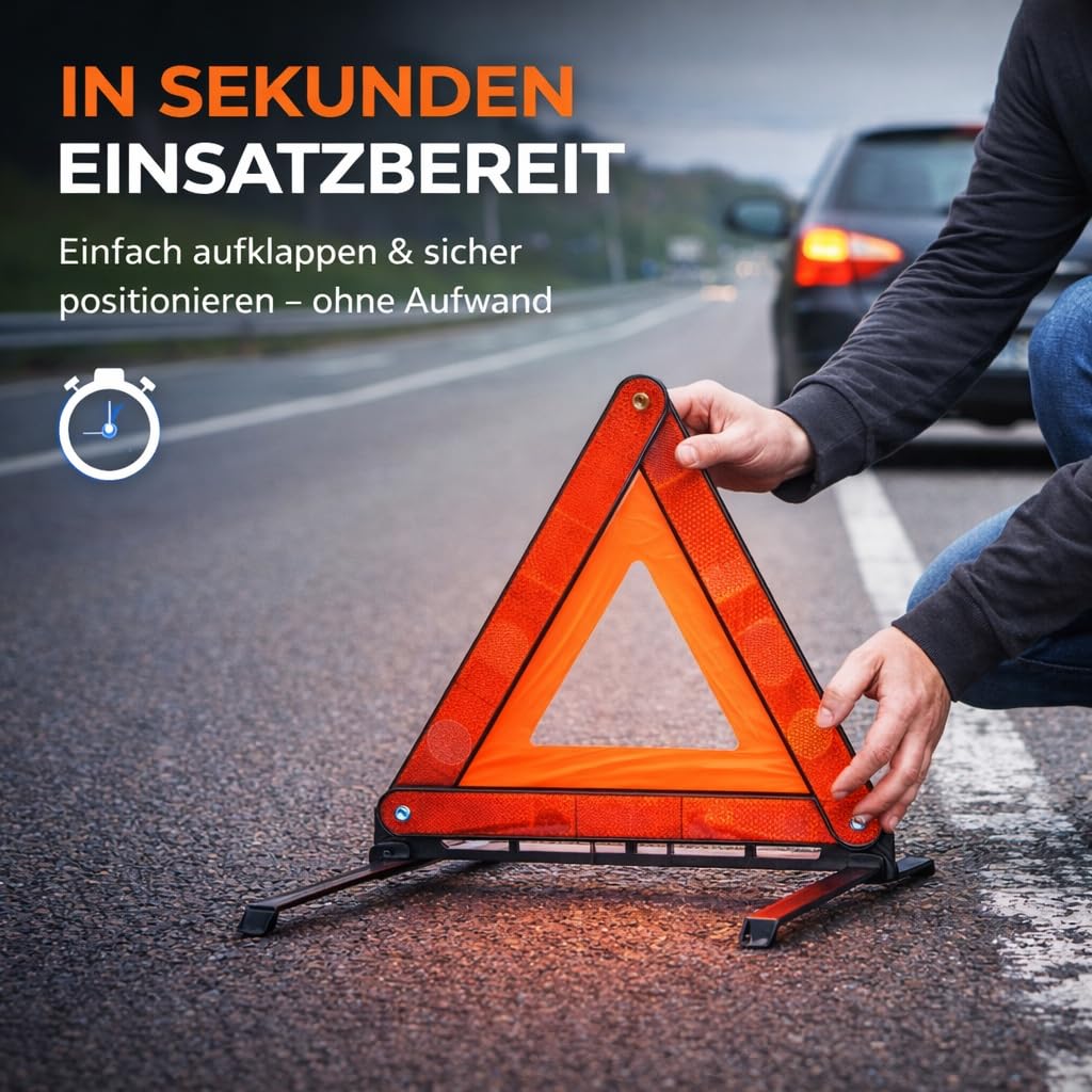 OwnWheel Triangle D'Urgence Voiture Rouge - Triangle De Panne Homologué Code De La Route Avec Boîte De Rangement