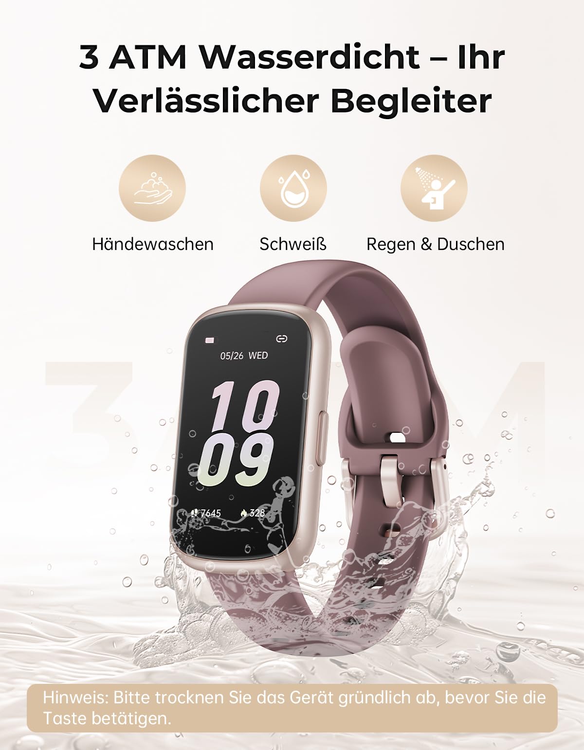 Smartwatch Damen Herren - 3 Armbänder, 1,47'' Klein Fitnessuhr als Fitness Tracker Aktivitätstracker Pulsuhr SpO2 Schlaftracker Schrittzähler Sportuhr für Android iOS, Roségold/Rauchviolett