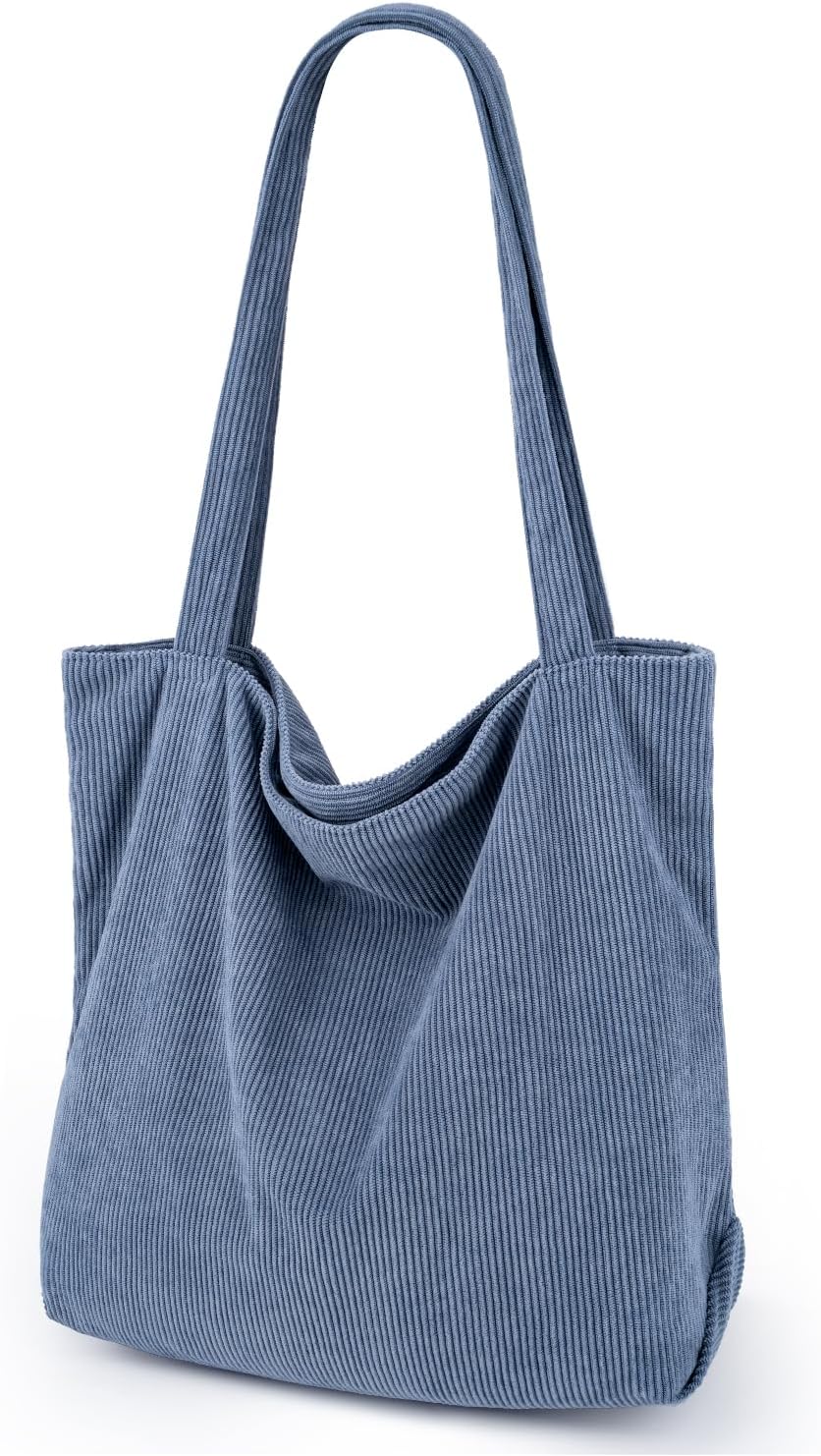 IioscreCorduroy Tote Bag for Women,Hobo HandBags with Zipper,Large Capacity Casual Shoulder Handbags with Inner Pockets