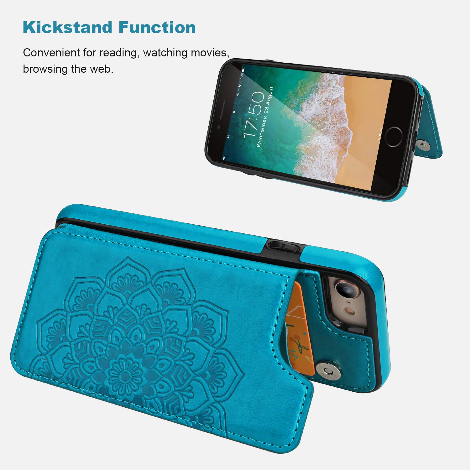 Vaburs - Funda Tipo Cartera para iPhone 7 y 8 (Piel sintética, Cierre magnético, Doble botón, a Prueba de Golpes), diseño de Mandala