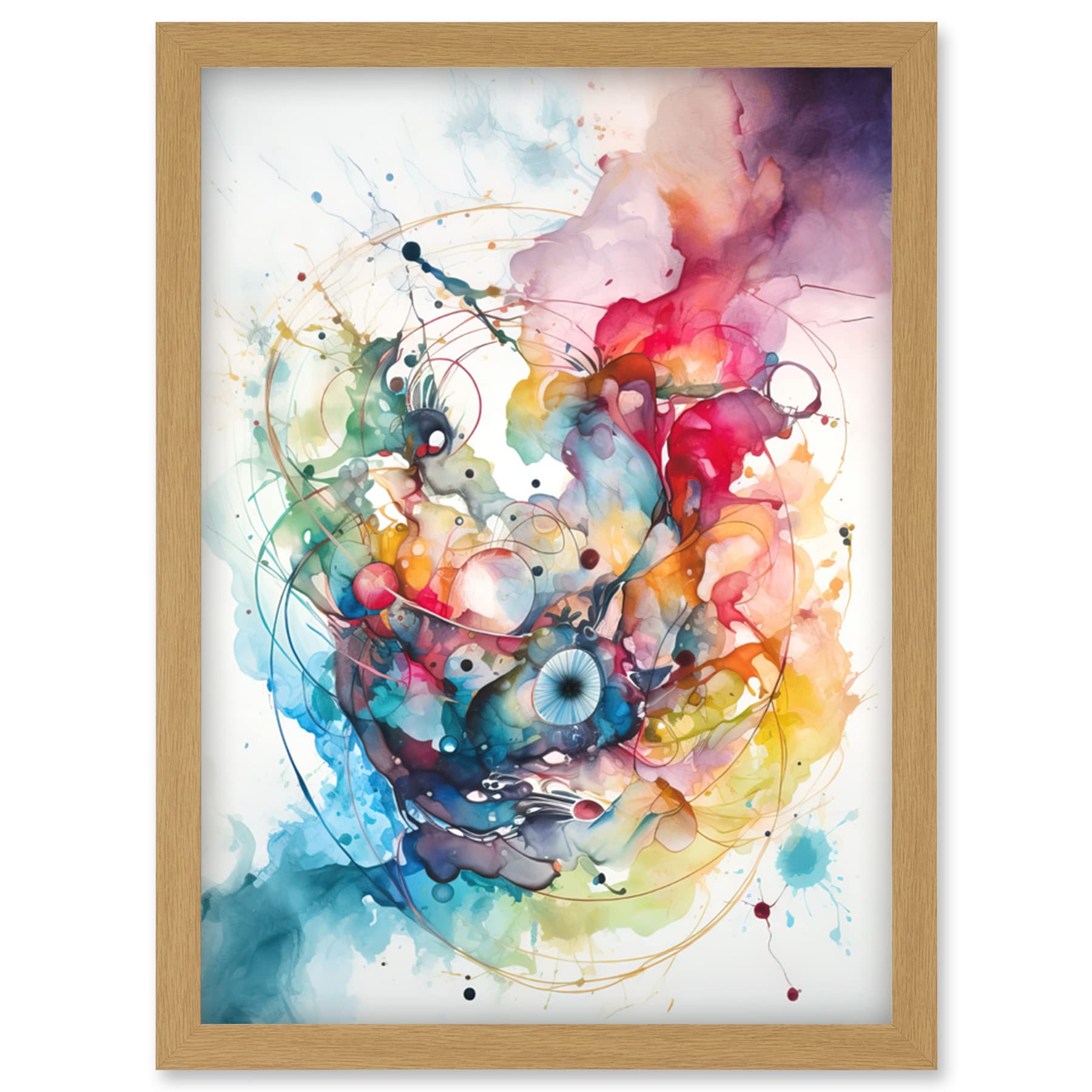 Artery8 Abstract Organic Form Multicolour Splatter Paint Art Modern Watercolour Painting Artwork Framed Wall Art Print A4