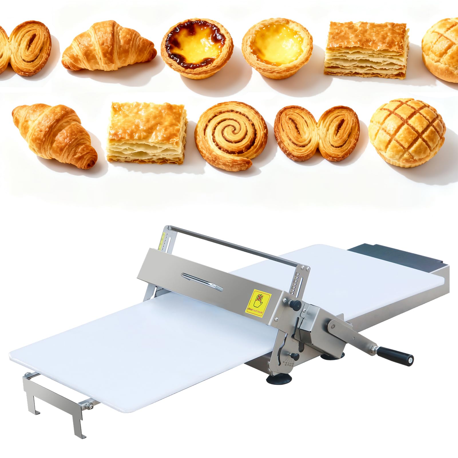 Sfogliatrice Manuale Professionale Commerciale Pasta Sfoglia, Hand-cranked Puff Pastry Machine Macchina Per Sfoglia Professionale, Con Spessori Regolabili Per Croissant, Superficie Antiaderente In P