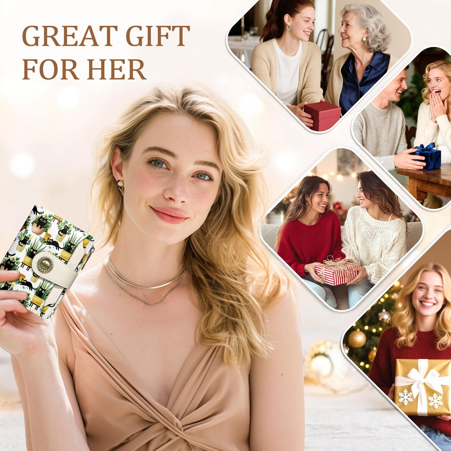 Black Cat Small Wallet Women RFID Blocking Bifold, Cute Credit Card Holder, Zipper Coin Pocket, Compact, Travel, PU Leather, 4 ID Window, 14 Card Slots, Cash Purse, Ladies Woman Female Girls - Image 7