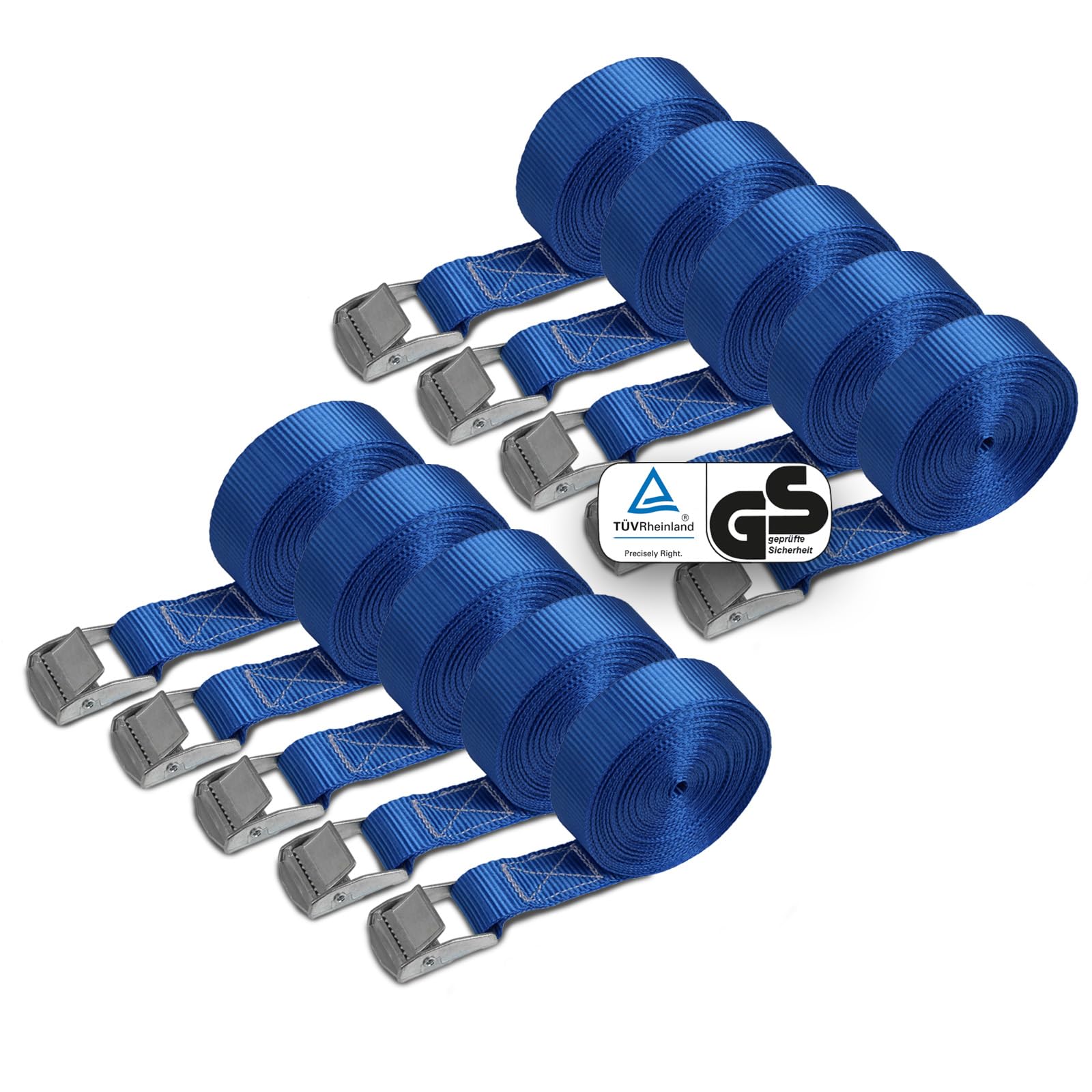 Sangle de fixation bleue 6m avec boucle de serrage rapide lot de 10 - 8