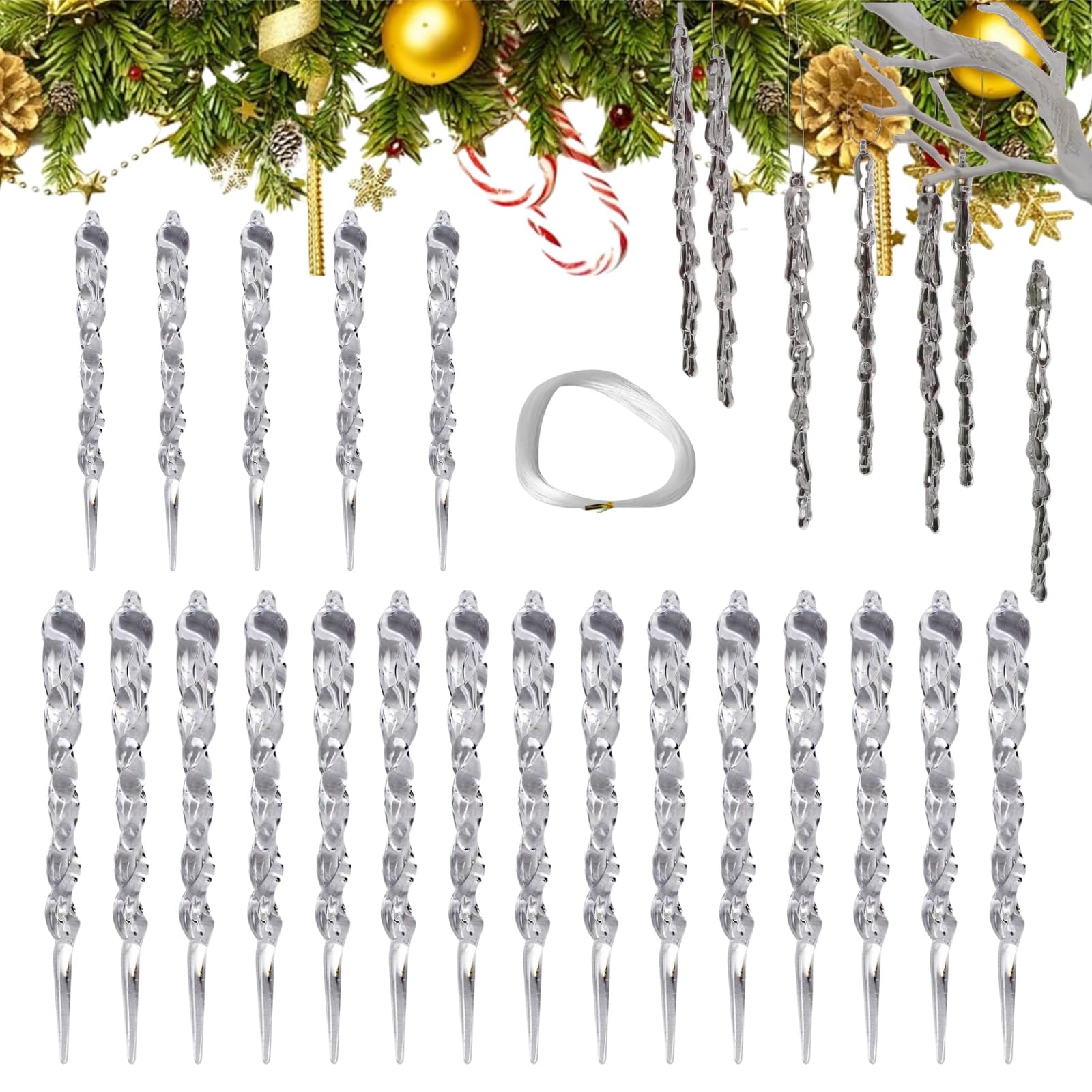 Decoración Árbol Navidad,20pc Adornos Arbol Navidad,Adornos Navidad,Adornos Navidad de Carámbano Copo,Colgante para Árbol Navidad,Acrílico Transparente Decoraciones,Decoración Navideña Fiesta