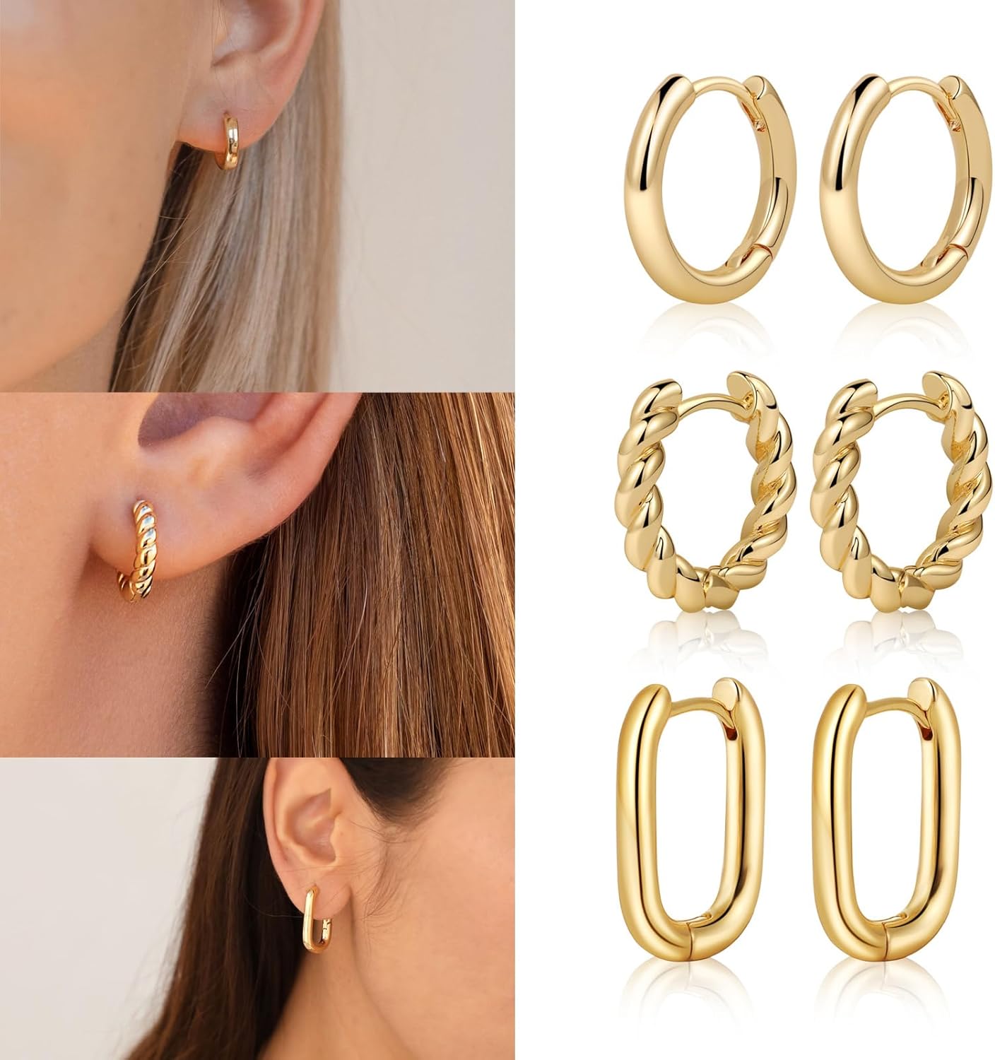 VIROMY Gold Hoop Earrings Set for Women Trendy, 14K Gold Plated Lightweight Small Gold/Silver Hoop Earrings for Women Chunky Open Hoops Earrings Jewelry Gifts - Image 4