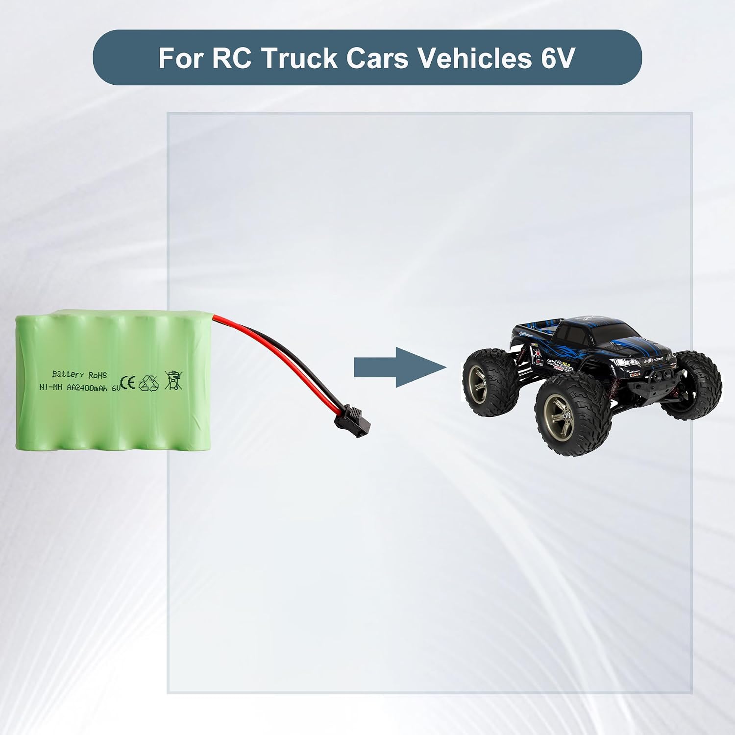6V 2400MAH AA NiMH Rechargeable Battery Pack with SM-2P Black 2 Pin Connector Plug and USB Charger Cable for RC Truck Cars Vehicles 6V