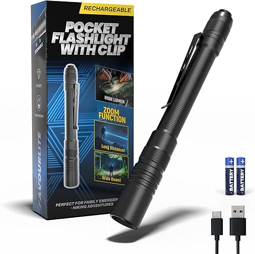Linterna Recargable Tipo Bolígrafo, Linternas de Bolsillo con Zoom de 800LM con Clip Modos Duales Linterna LED Tipo Bolígrafo Recargable Impermeable