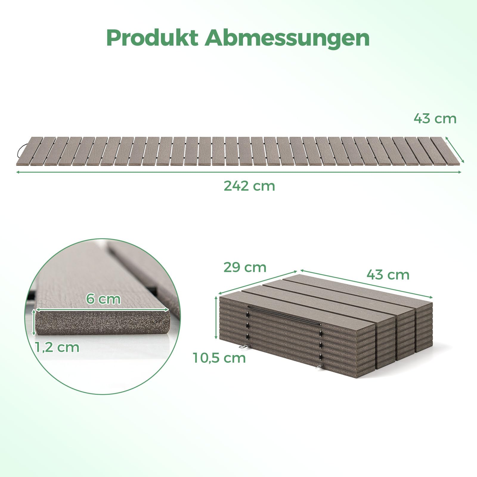 GOPLUS Rollweg, 242 x 43 cm Gartenweg Gartentritt wetterfest aus HDPE mit Holzoptik, Dekorative Holztritt Holzweg Gartenrollweg ausrollbar für Garten Hof Outdoor-Hochzeit
