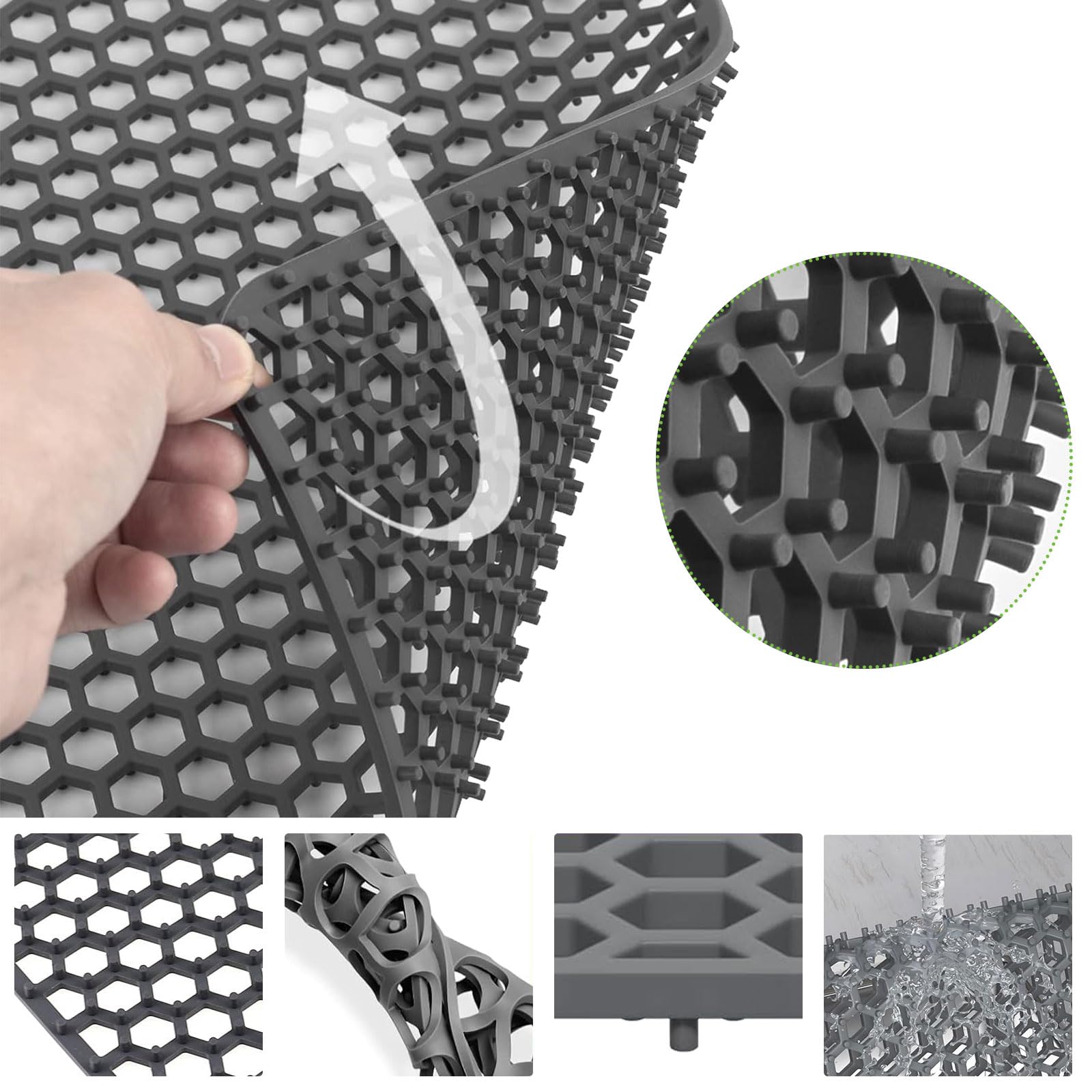 Tapis D'évier Silicone Cuisine - Protection Anti-rayures, Résistant à La Chaleur, Drainage Rapide (26.5 X 26.5 Cm, Gris Foncé) - 2
