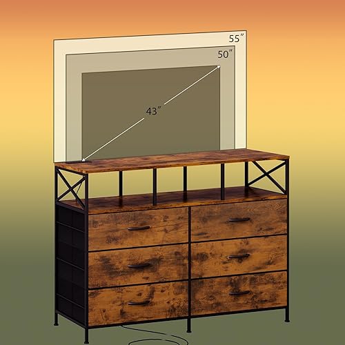 Miniatura 9 de Soporte de TV para TV de 55 pulgadas, centro de entretenimiento de 47 pulgadas con luces LED y estación de carga, mesa consola multimedia de TV con