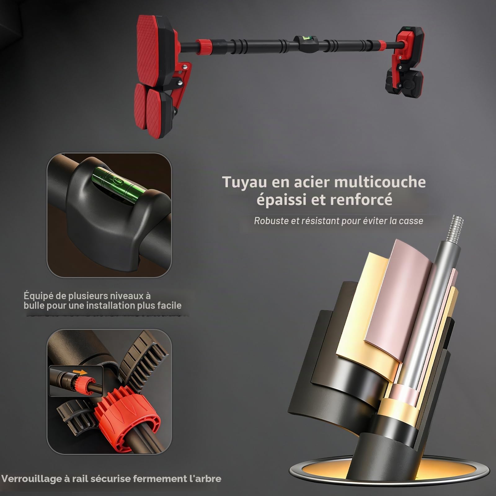 Kapler Barre de traction pour cadre de porte sans vis réglable : 70-130 cm avec verrouillage à 360° et charge maximale de 200 kg – Barre de porte professionnelle pour fitness à la maison