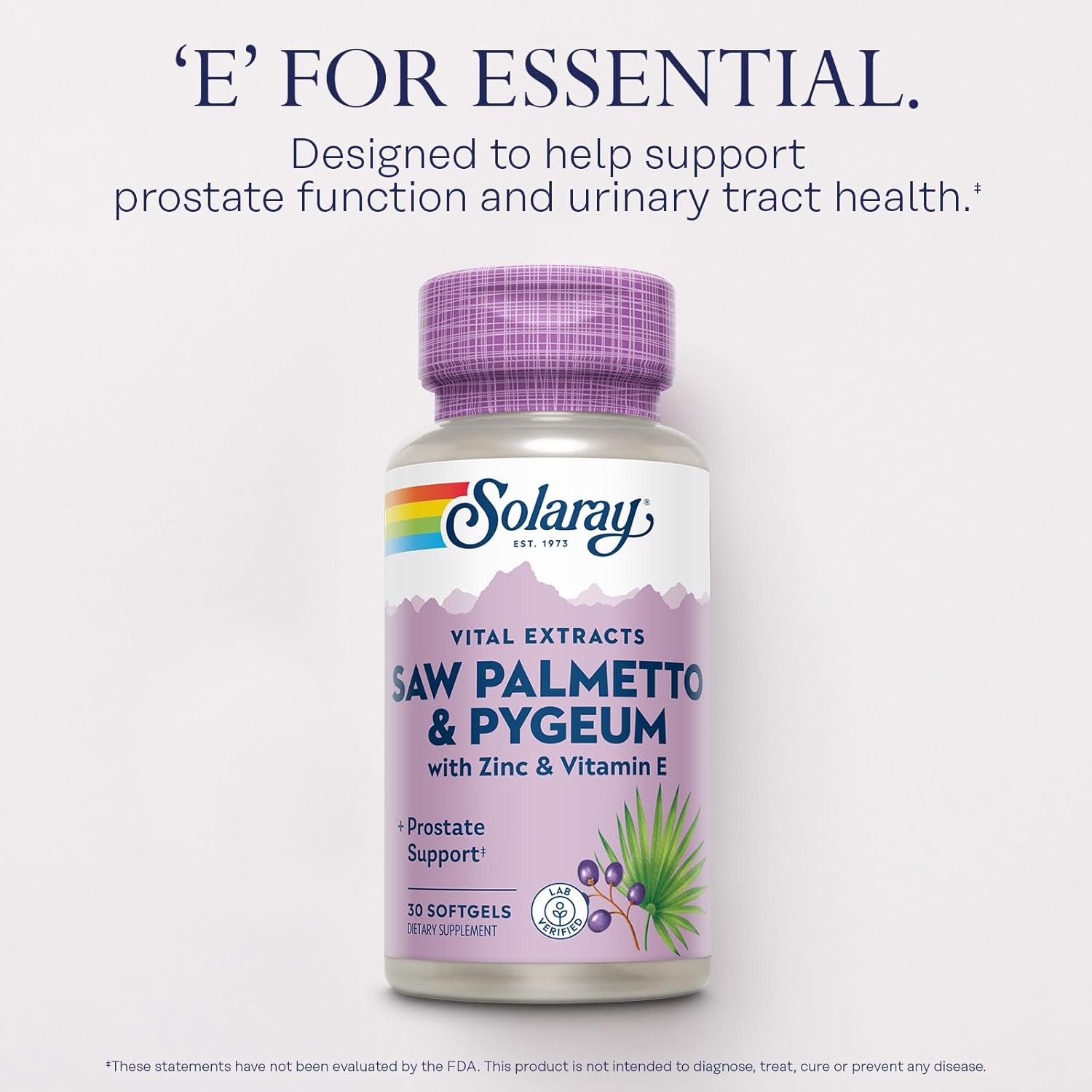 SOLARAY Saw Palmetto and Pygeum - Saw Palmetto for Men w/Pygeum Bark, Zinc, Vitamin E, Pumpkin Seed Oil - Prostate Supplements for Men w/Beta Sitosterol - 60-Day Guarantee - 30 Servings, 30 Softgels