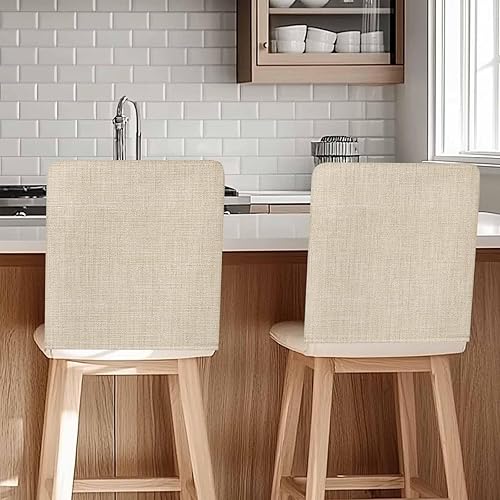 Miniatura 2 de Paquete de 4 fundas de lino beige para sillas de comedor, color liso puro, lavable, extraíble, fundas para sillas de respaldo, funda de respaldo
