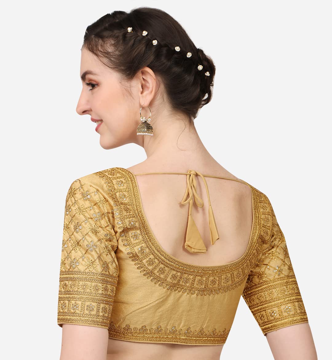 Pujia Mills Women's Silk Solid Half Sleeve Blouse (Rasiya Chiku_Chiku_38)