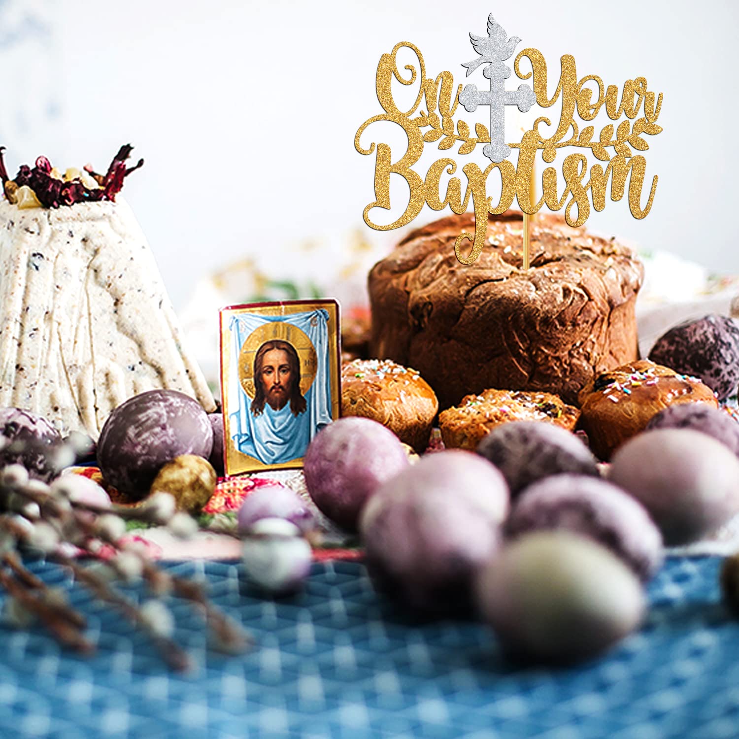 Tortenaufsatz Zur Erstkommunion – Goldener Glitzer, Für Taufe, Hochzeit, Babyparty & Geburtstag