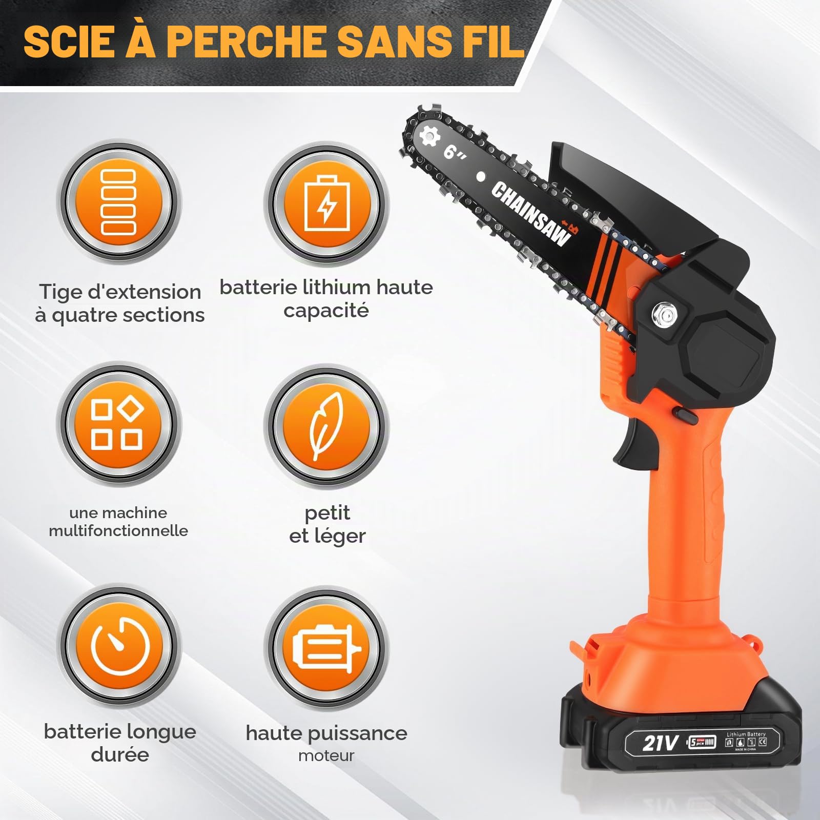 Tronçonneuse et Élagueuse Télescopique 2-en-1 pour Makita 18V, Avec 2 Batteries 1,5 Ah, Chargeur, Chaînes 6+8 Pouces, Perche Télescopique de 2,3 m, Scie Électrique à Branches pour Arbustes