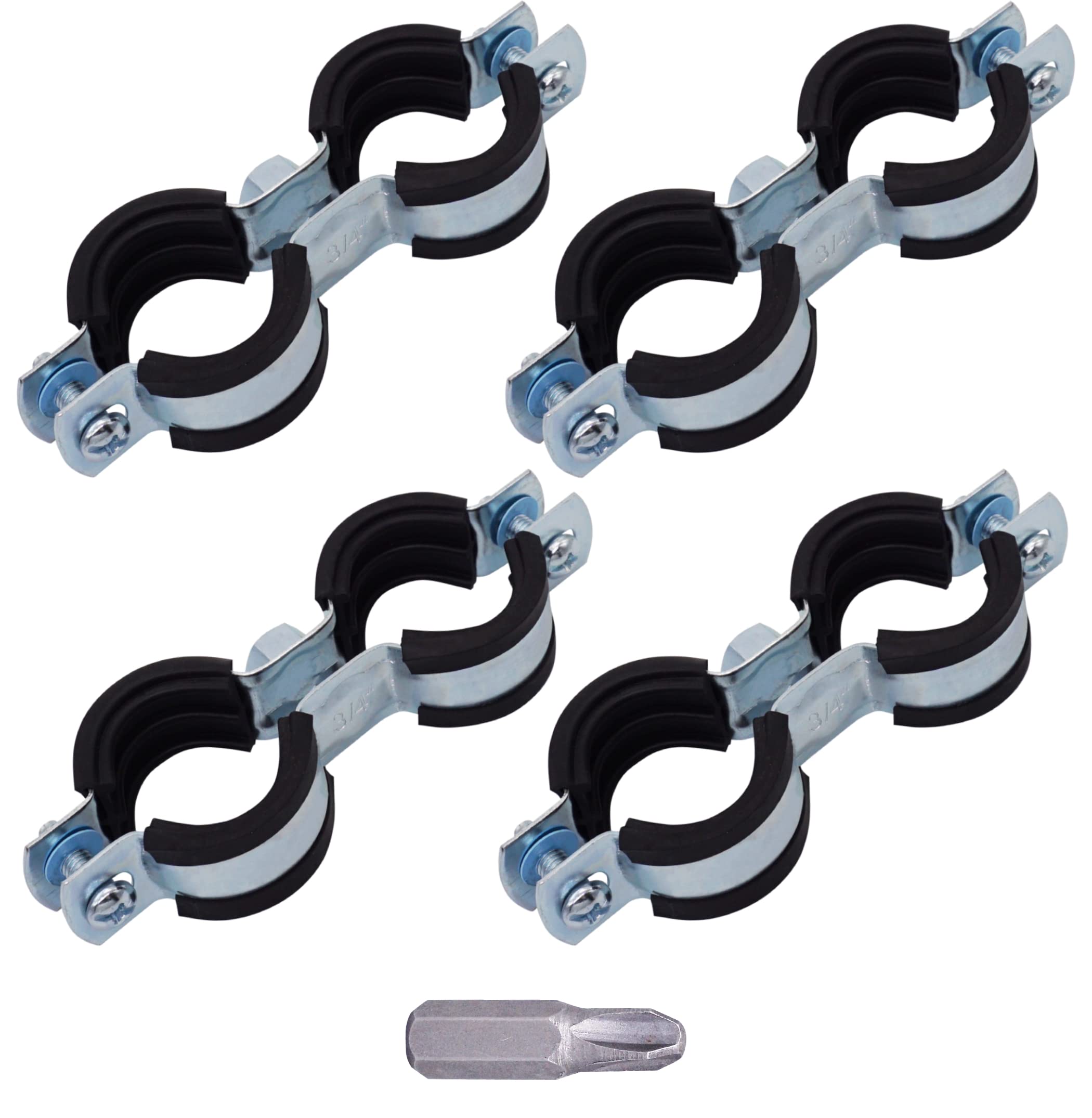 Skir'co Black (4 Pcs) Double Pipe Brackets With Rubber Linings For 26-30 Mm Pipes, Pipe Clamps, Pipe Supports For Wall And Ceiling Mounting