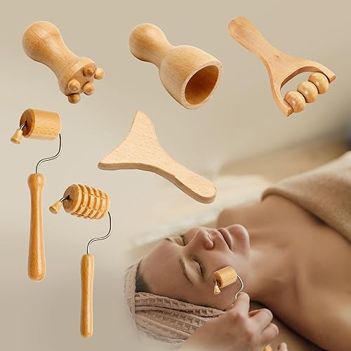 Miniatura 4 de NICHOY Herramientas de masaje de terapia de madera 13 en 1, kit de maderoterapia, herramientas de terapia para masajeador de escultura corporal para