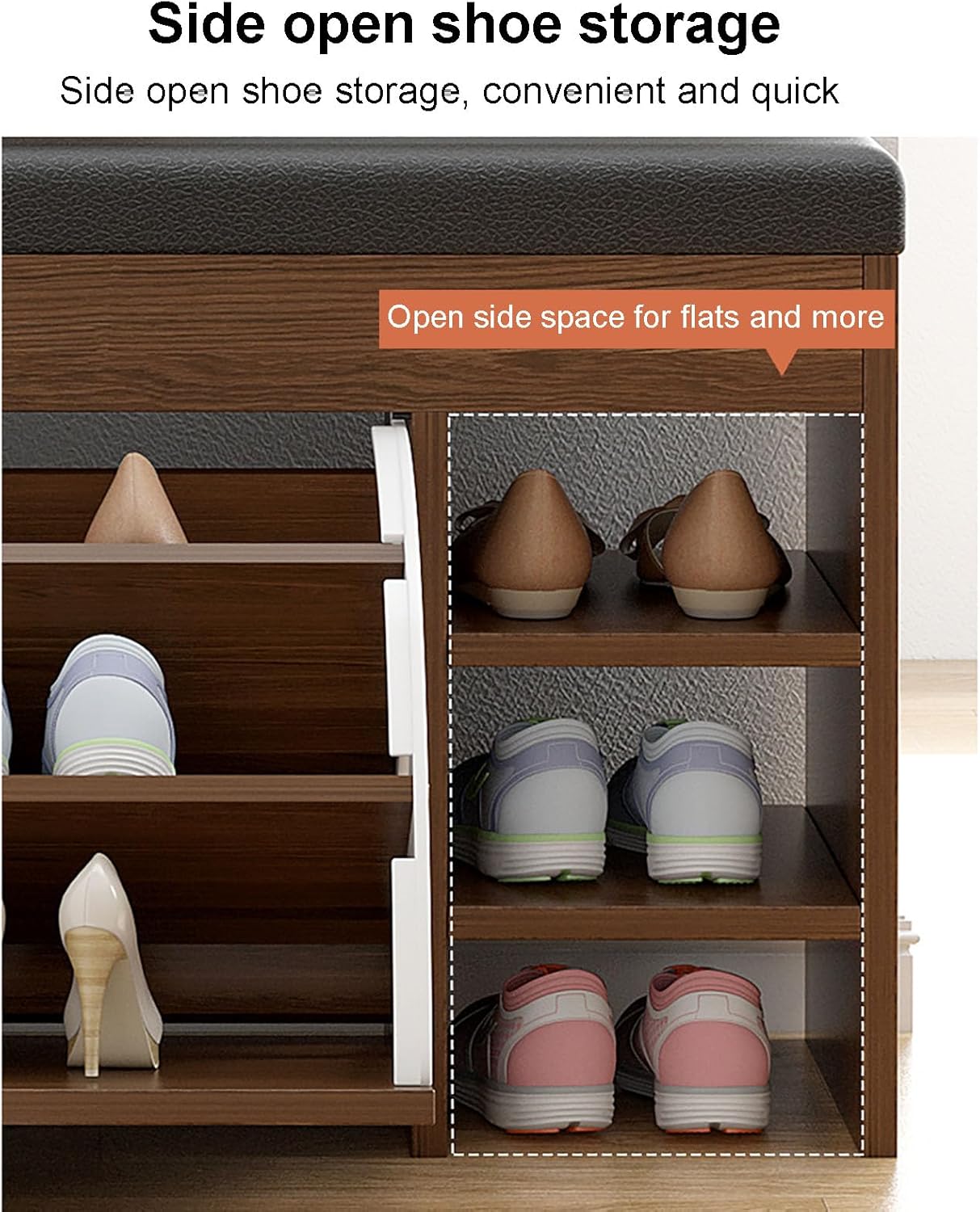 Entryway Shoe Bench,Free Standing Shoe Rack Bench with Leather Cushion,Modern Shoe Cabinet Organizer with Flip Drawers for Closet Hallway(100x30x51cm(39x12x20inch), Brown)