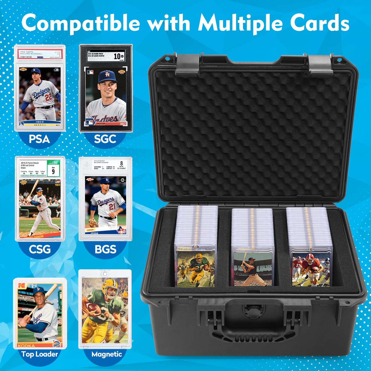 Valigetta Carte Gradate, Porta Slab PSA Box per 90 Carte Graded, Trading Cards Holder Box, Custodie Resistenti Scatola Portaoggetti per Top Loaders, Carte Sportive, One Touch