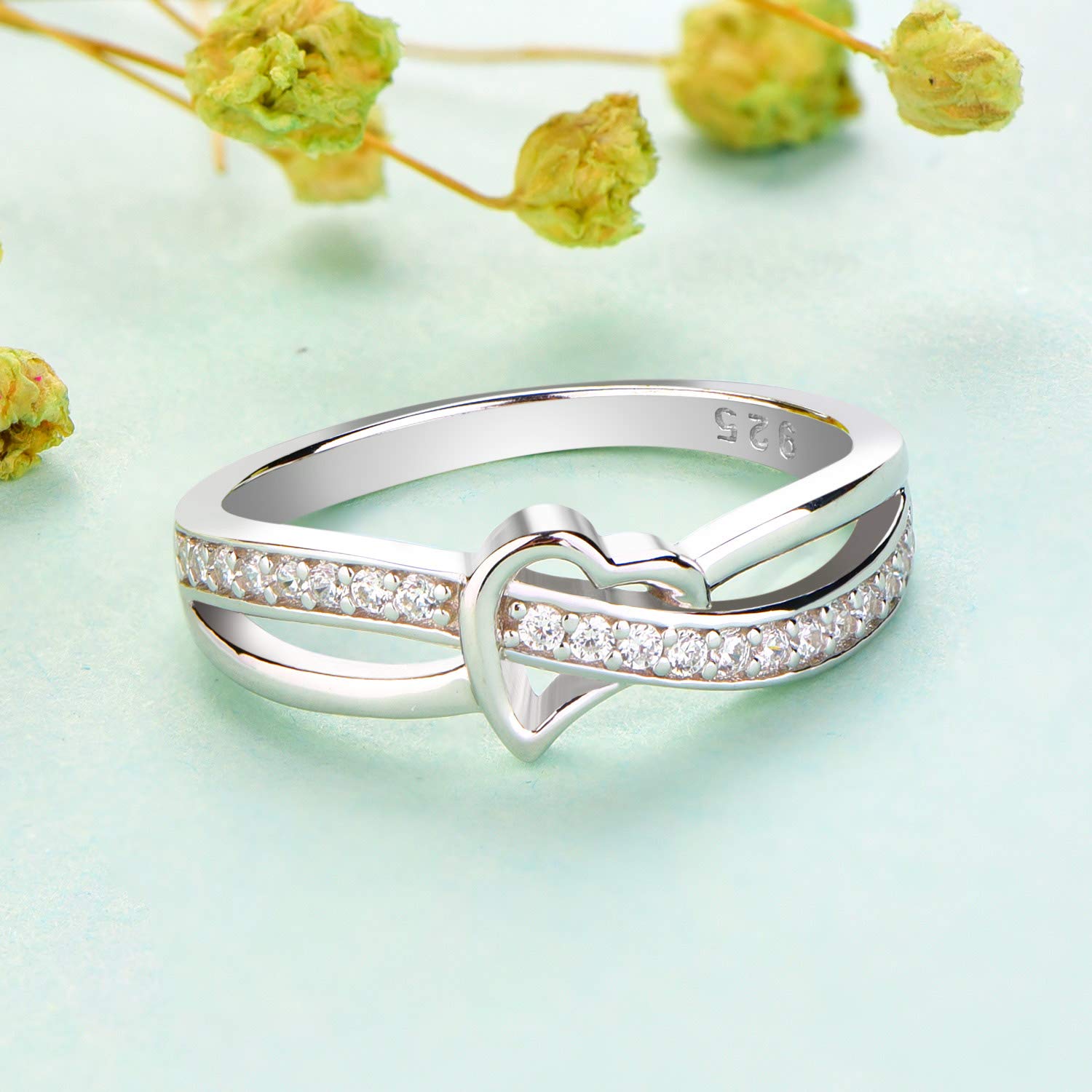 starchenie Herzring 925 Sterling Silber Zirkonia Verlobungsring für Damen