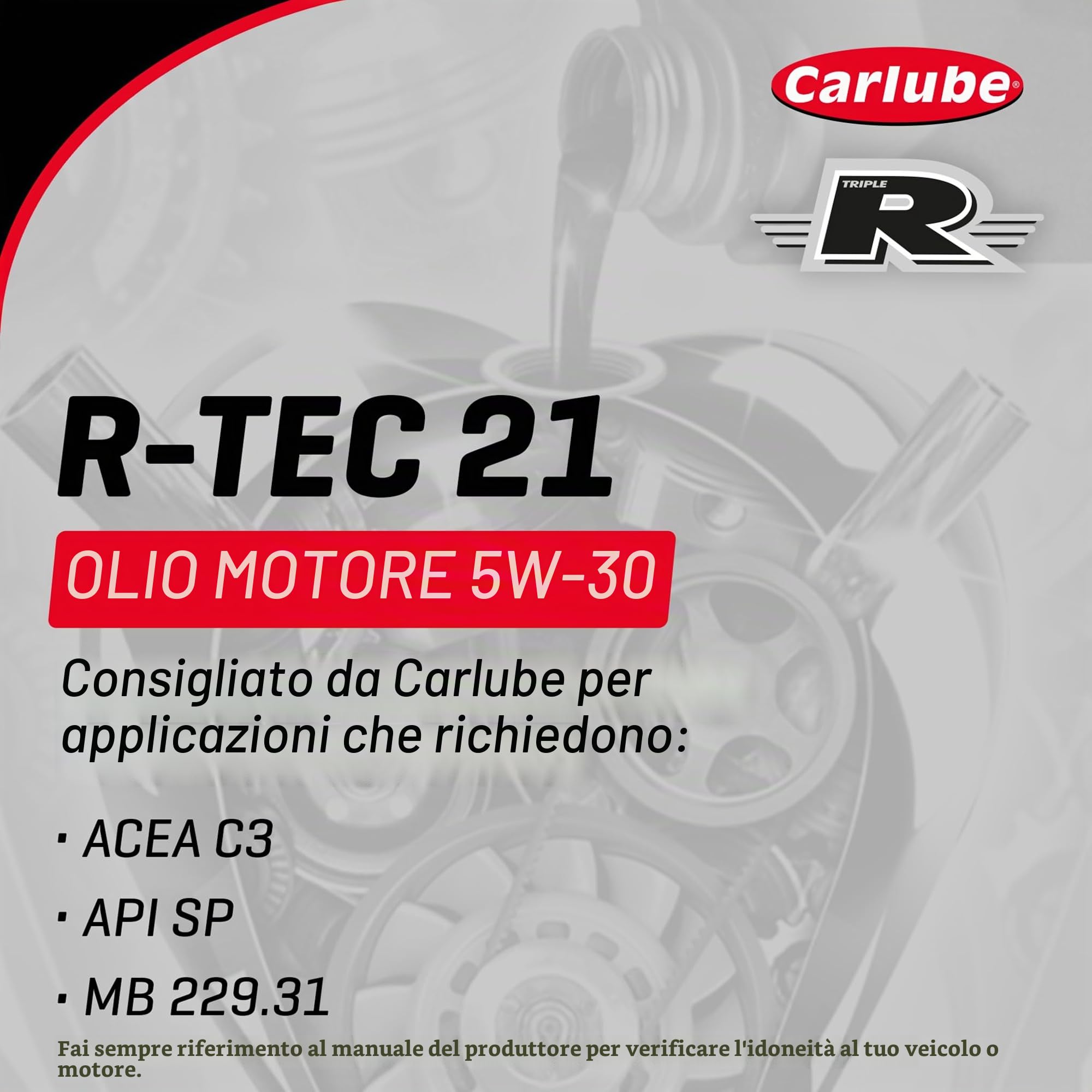Carlube Triple R 5W-30 ACEA C3, API SP Olio Motore Completamente Sintetico R-TEC 21 5L