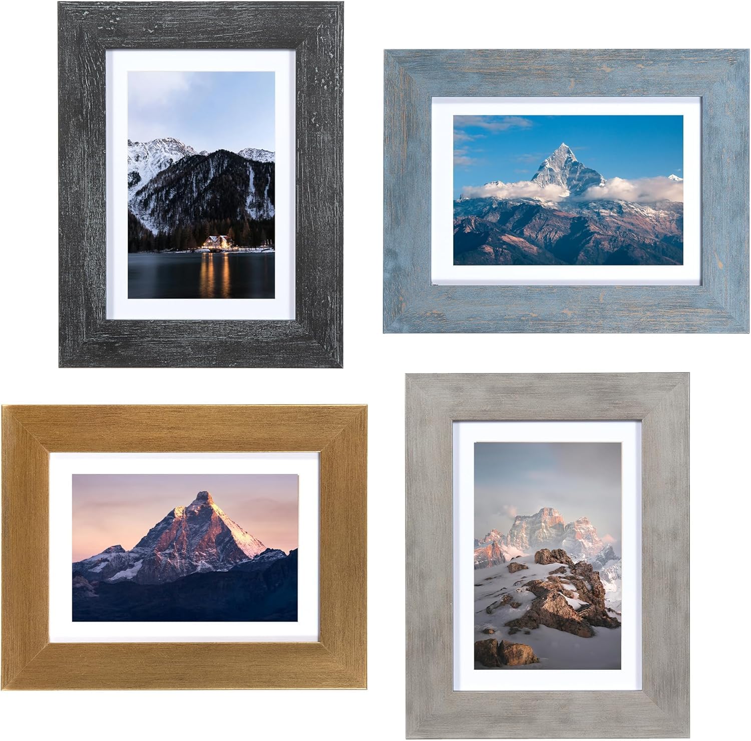 KAIWIN A5 Picture Frames Set of 4, Rustic Photo Frames, Multicolor Frames Great for Gift, Wall Mounting & Tabletop Display
