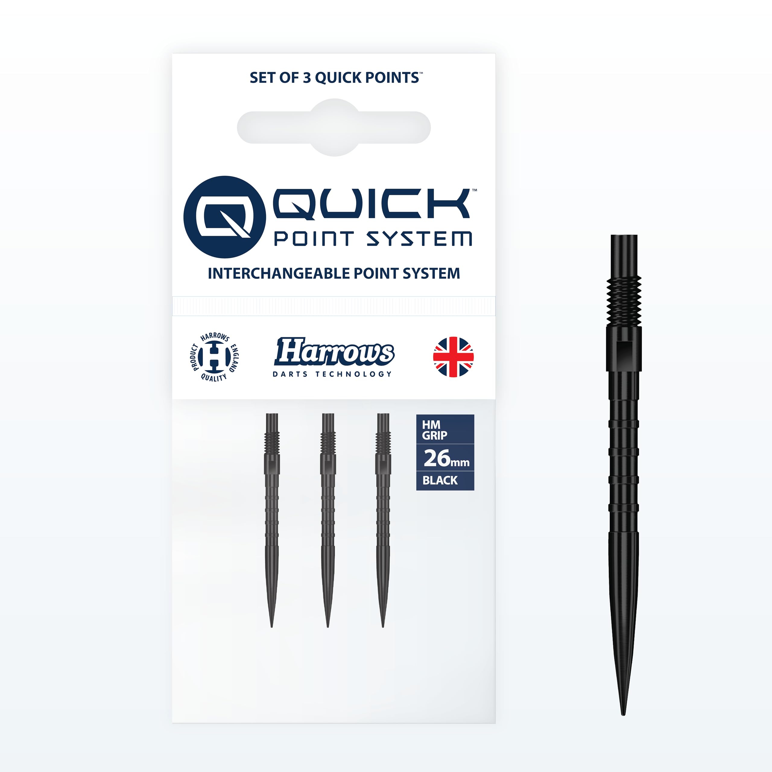 Harrows HM Grip Heavy Metal Quick Points – Ryan Searle Inspired Dart Points with Square-Cut Finger Grip Rings – No-Break Quick Point System for Fast Point Swaps (Black, 26mm)