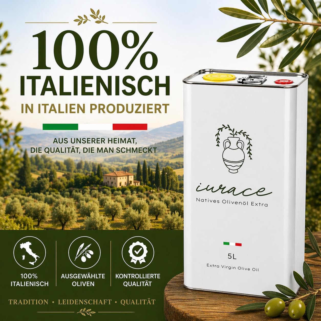 IURACE-Olio Extravergine di Oliva 5L – 100% Italiano – Cuore della Calabria – Lavorazione Tradizionale