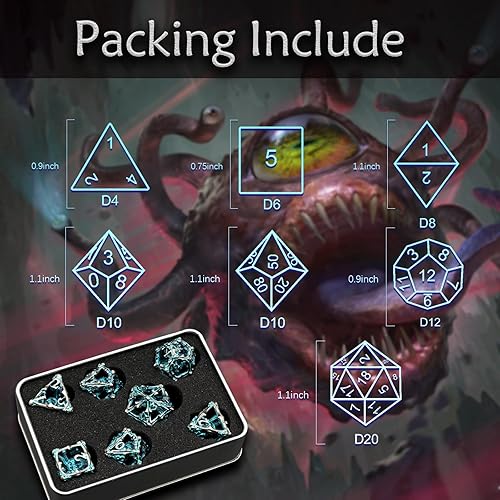 Miniatura 5 de Beholder - Juego de dados DND, dados de ojo de dragón, ZHOORQI 7 piezas, juego de dados poliédricos para Calabozos y Dragones, RPG, regalos DND de