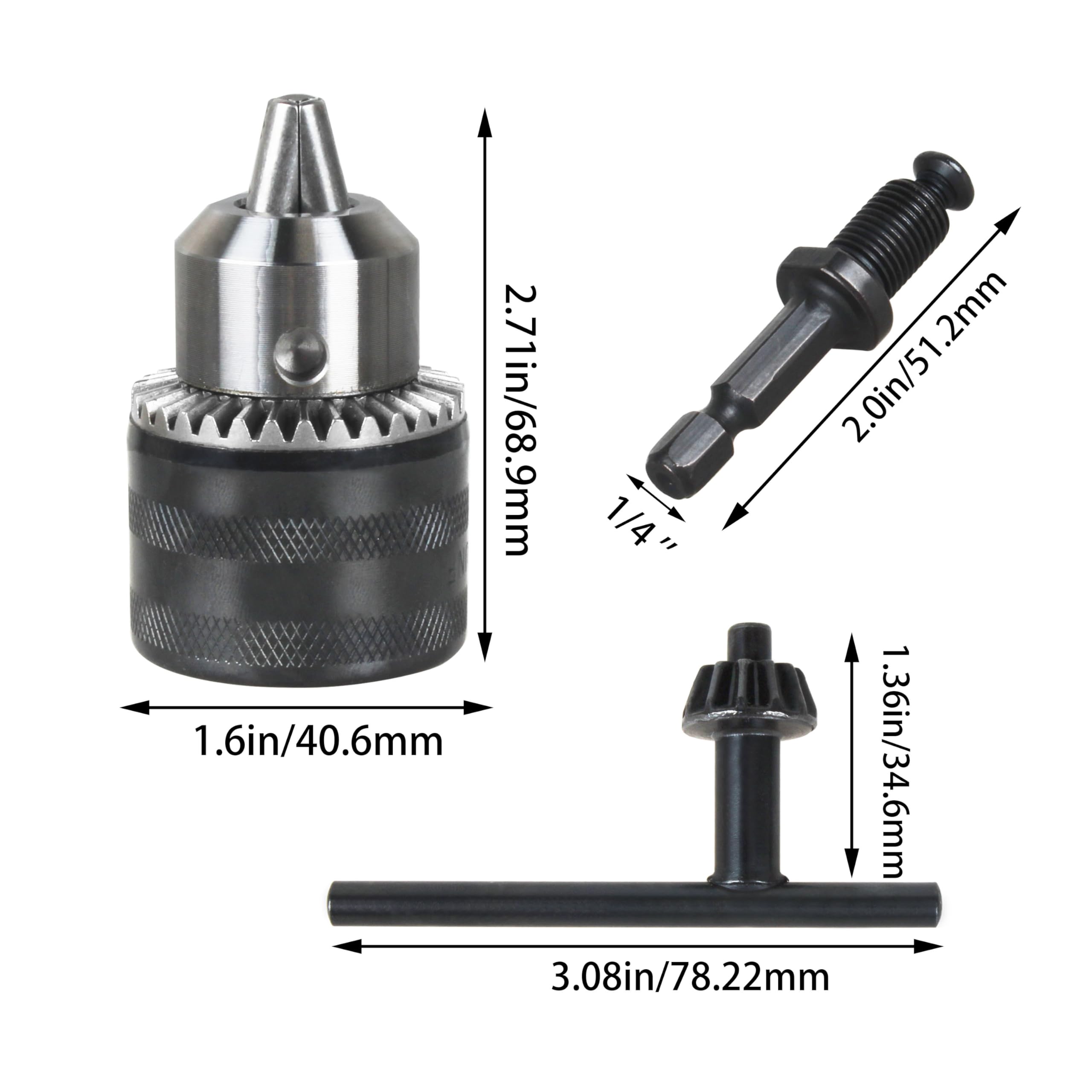 Uchwyt wiertarski 3/20.3 cm do wkrętarki udarowej, chwyt sześciokątny 1/10.2 cm szybkozłączka bezkluczykowy adapter uchwytu wiertarskiego, pojemność 1,5-13 mm