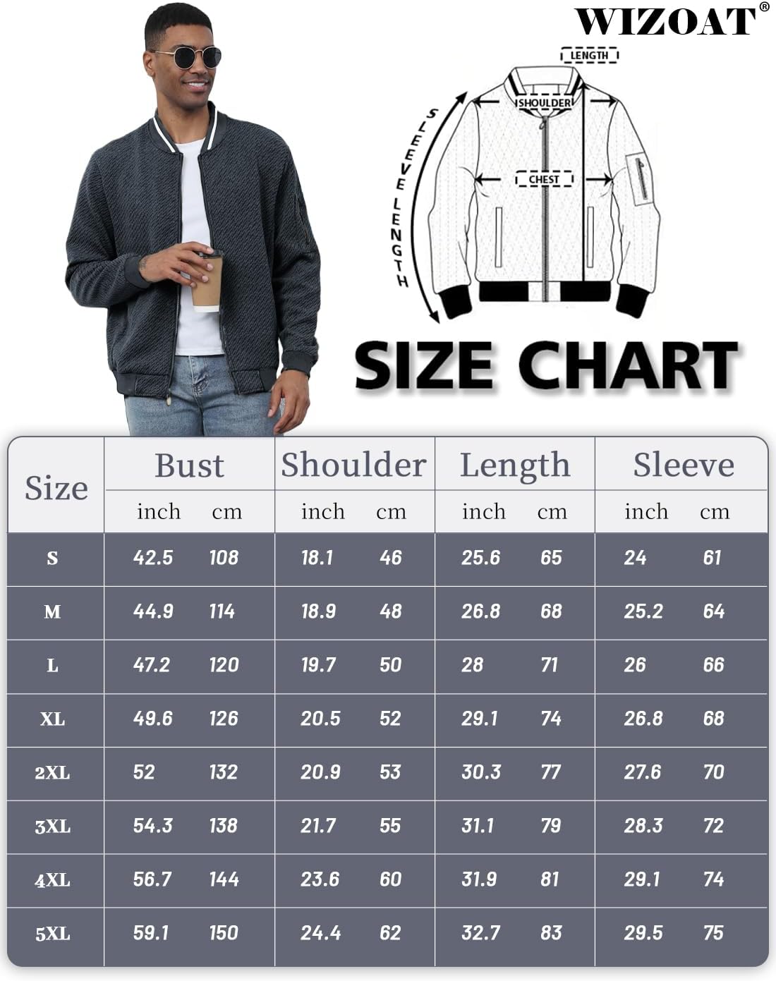 Mens Casual Jacket Loose Fit Lightweight Jacket Varsity Bomber Jacket with Zipper - Image 6