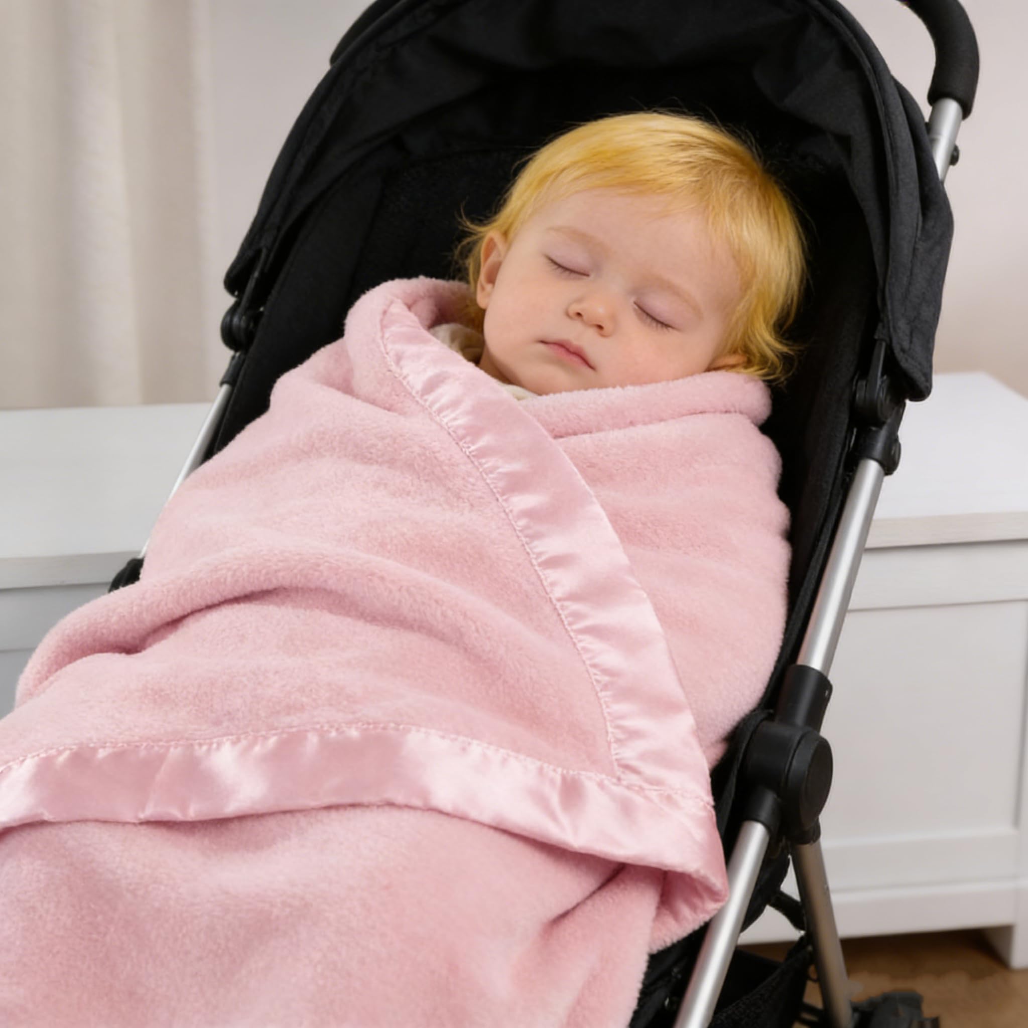American Baby Company Fleece Blanket with Silk-Like Satin Trim, Soft, Warm & Cozy, Pink, 30" x 40" for Boys and Girls, Perfect for Baby Carrier, Stroller, Travel and Gifting