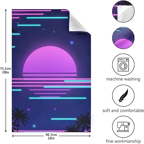 Miniatura 3 de Retro Neon Purple Gradient Sun Kitchen Hand Towels, 28x18 Bulk Cooking Towel, Set of 4