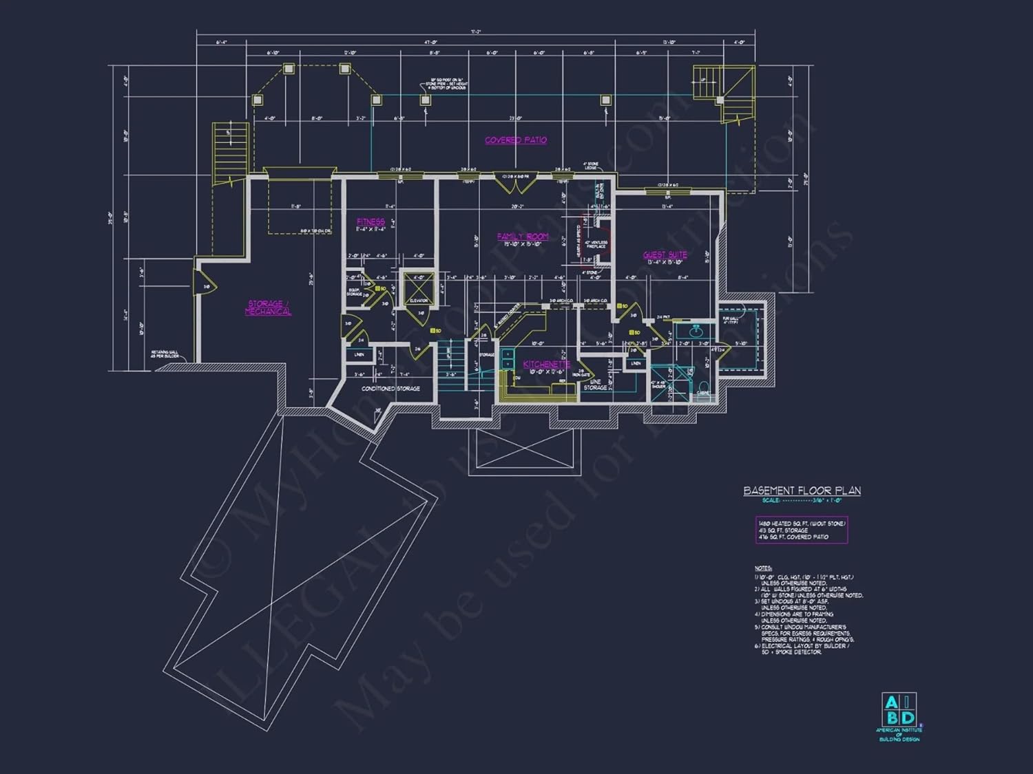 8-1646 HOUSE PLAN - Modern House Plan with 3 Floors, CAD Blueprint & 4 Bedrooms