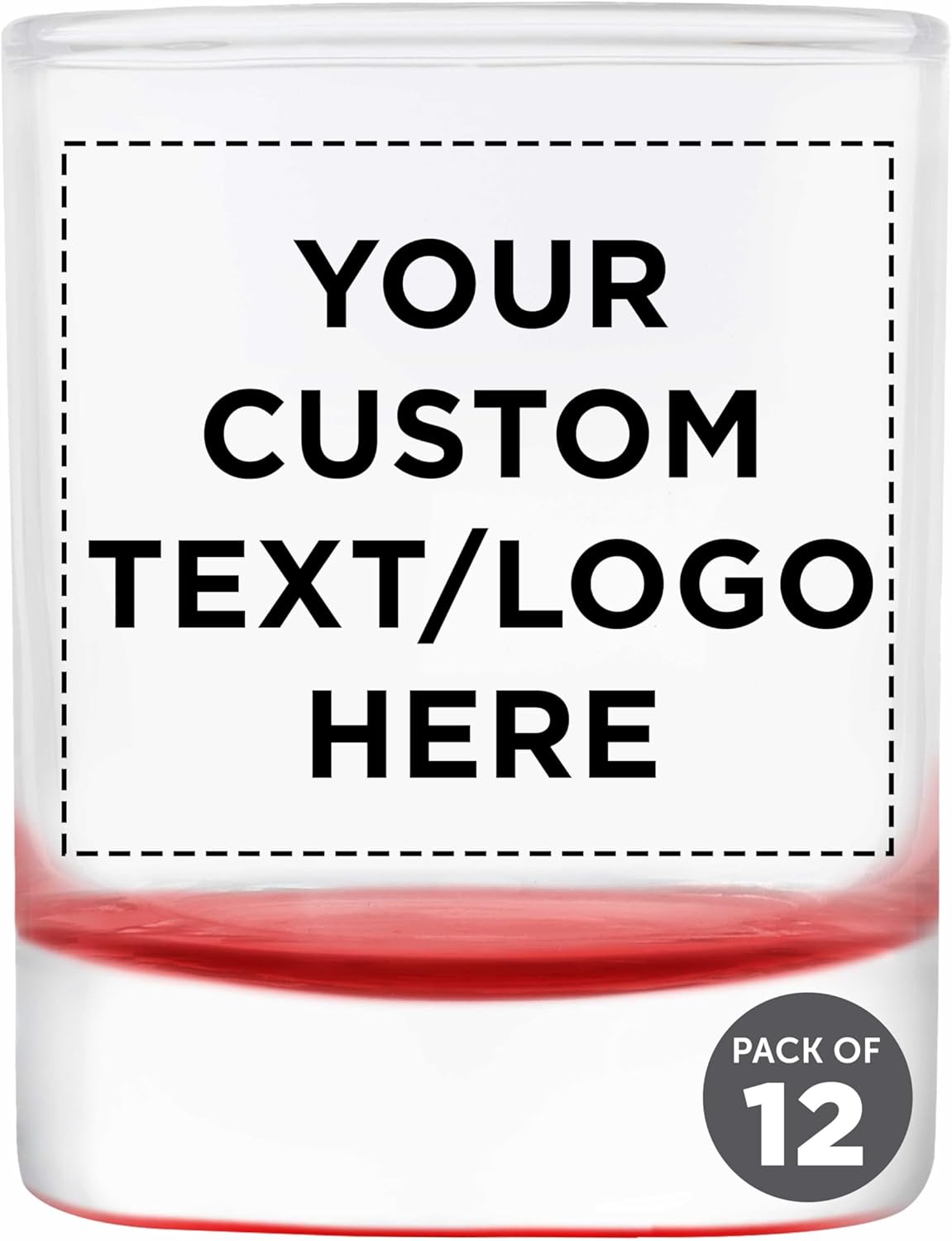 DISCOUNT PROMOS Custom Arc Votive Candle Holders 3 oz. Set of 12, Personalized Bulk Pack - Thick Base, Perfect for Wedding, Anniversary and Party Favors - Red Bottom