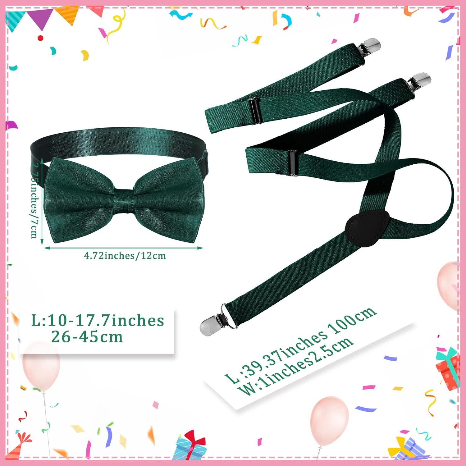 Eurzom 9 Pcs Adjustable Elastic Y Back Style Suspenders Fun Bow Ties for Men with Metal Clips 1 Inch Wide Y Shape Suspenders for Men and Women, 9 Colors - Image 2