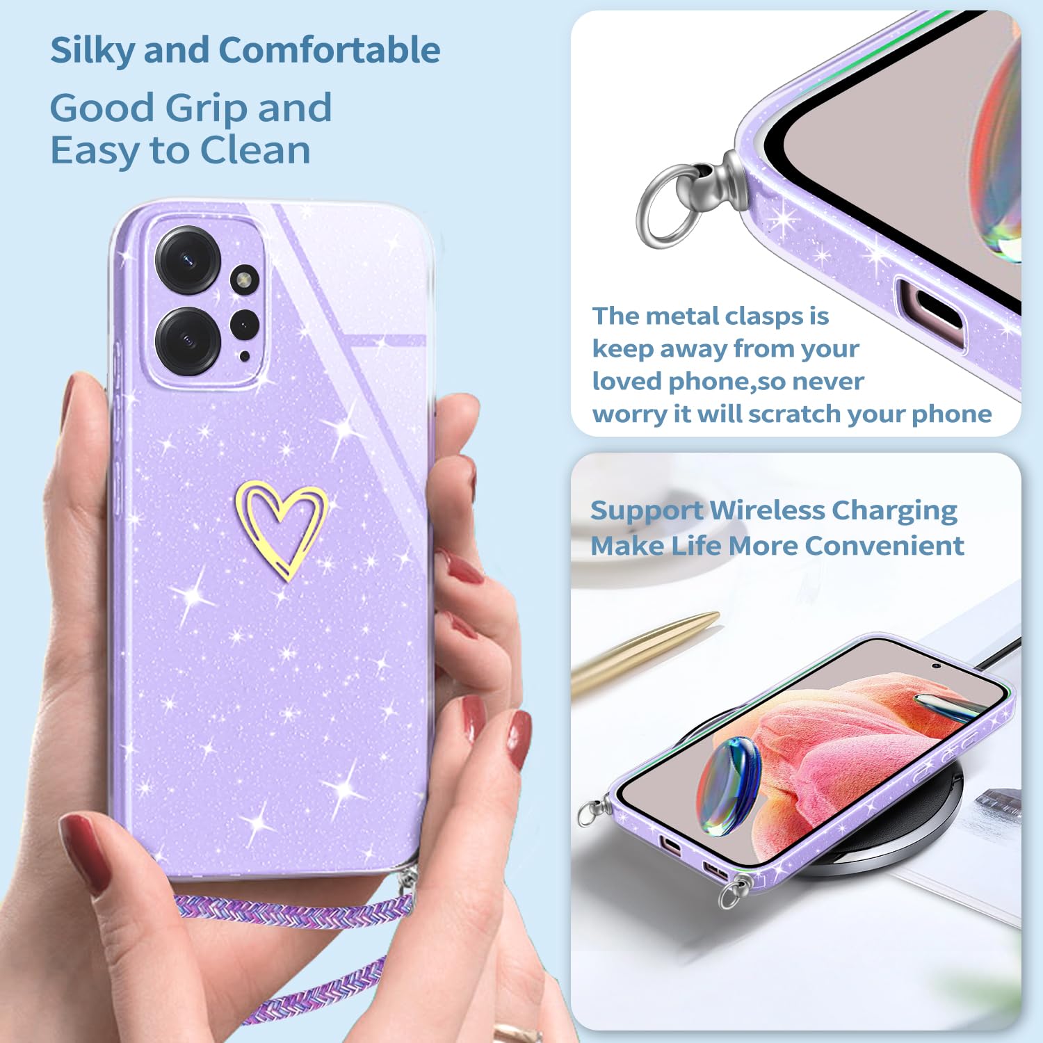 Oelrstfe Cover Trasparente con Cordino per 𝐢𝐏𝐡𝐨𝐧𝐞 𝟏𝟑 con Magnetico, Custodia Sottile Morbido Silicone con Laccio Collana Tracolla Regolabile Antiurto Case con Collana per iPhone 13 - Rose-Gold