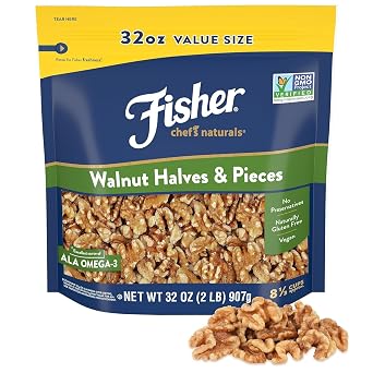 Fisher Walnut Halves & Pieces, Unsalted California Baking Nuts, 2 lb Bag