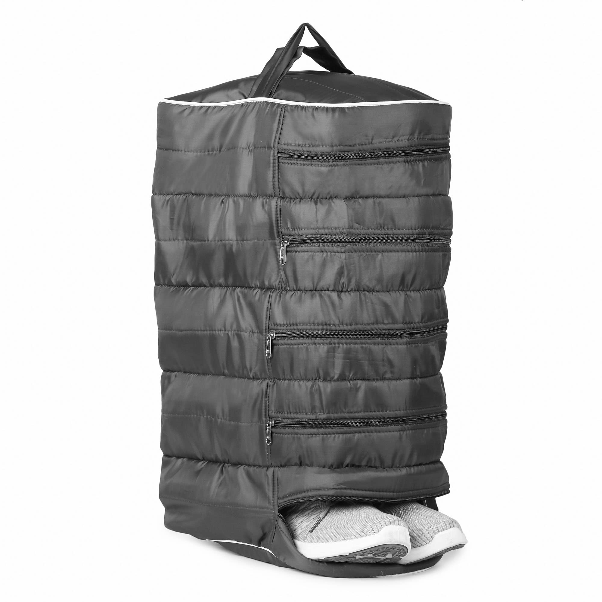 Peafowl Parachute Unisex Shoe Box | Hanging Shoe Storage & Organizer Cylindrical Travel Accessories Kit Strapy 5 Zipper_Pack Of 1 (Black Shoe)