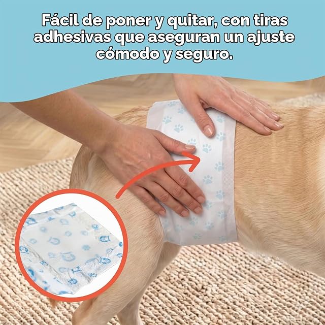 Foto 4 de 8 de Aqpet Pañales higiénicos con Banda Braguita para Perros machos con Cierre Adhesivo Ajustable, antiolores
