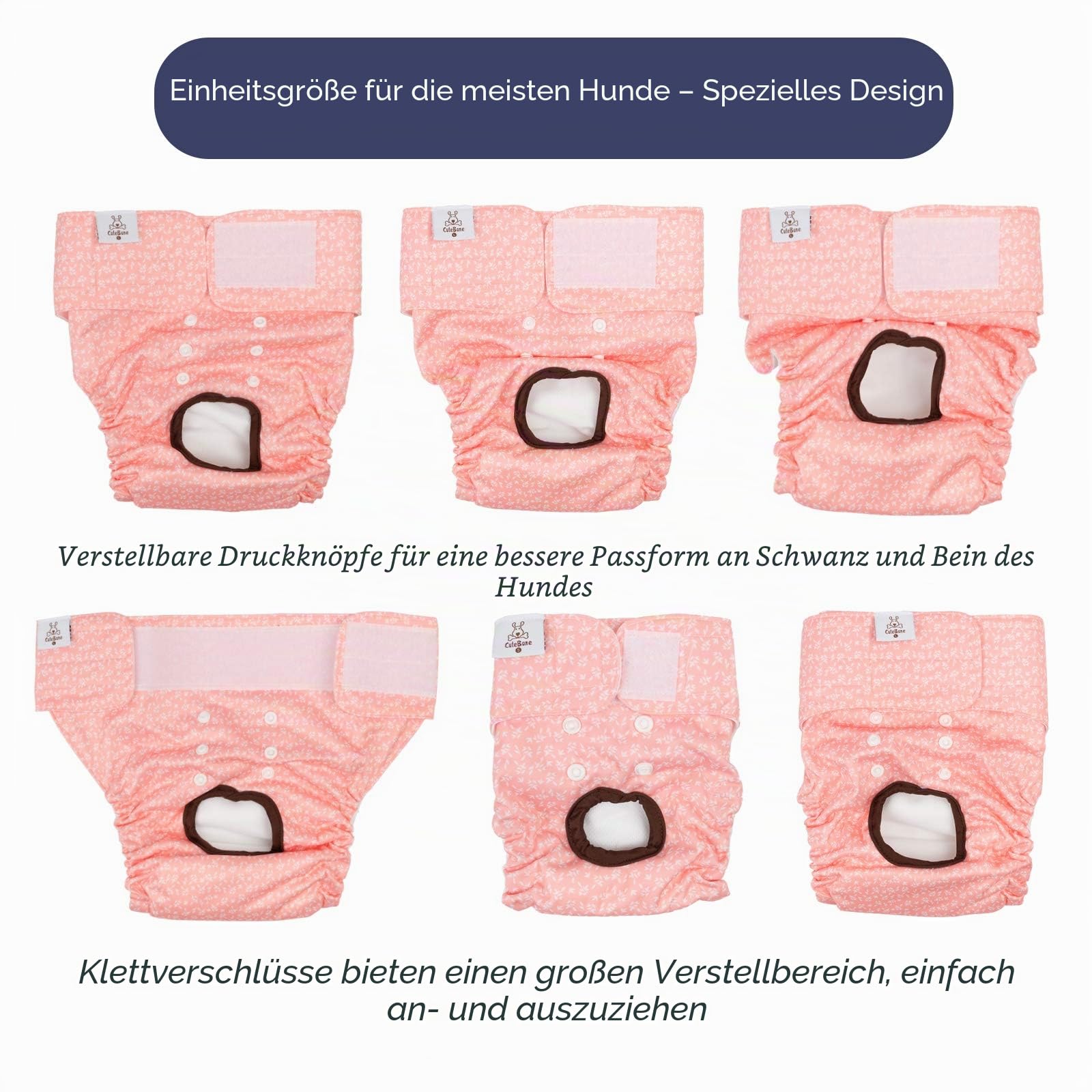 CuteBone 3 Stück Wiederverwendbare Hundewindeln, Hochsaugfähige Premium-Windeln für Hündchen, Umweltfreundliche Damenbinden Höschen für weibliche Haustiere D16S-DE