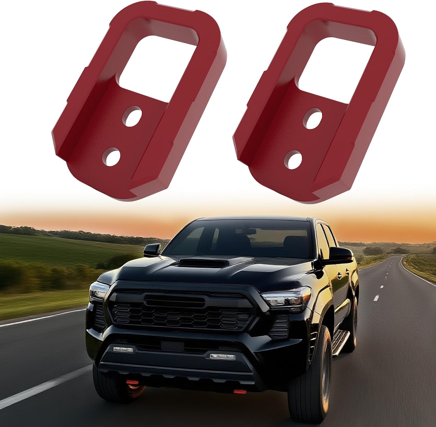 YUDE 2PCS Tow Hooks for Tacoma 2024-2026, 4Runner 2025-2026, Land Cruiser 250 2024-2025, Red Powder Coated CNC Aluminium Alloy